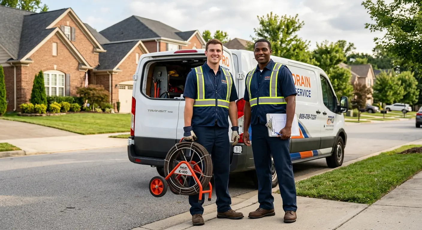 Sewer and drain service team with equipment ready for work in Mount Carmel