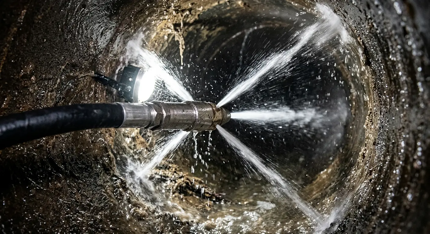 High-pressure hydro jetting nozzle cleaning sewer pipe for Storm Drain Cleaning in Mount Carmel